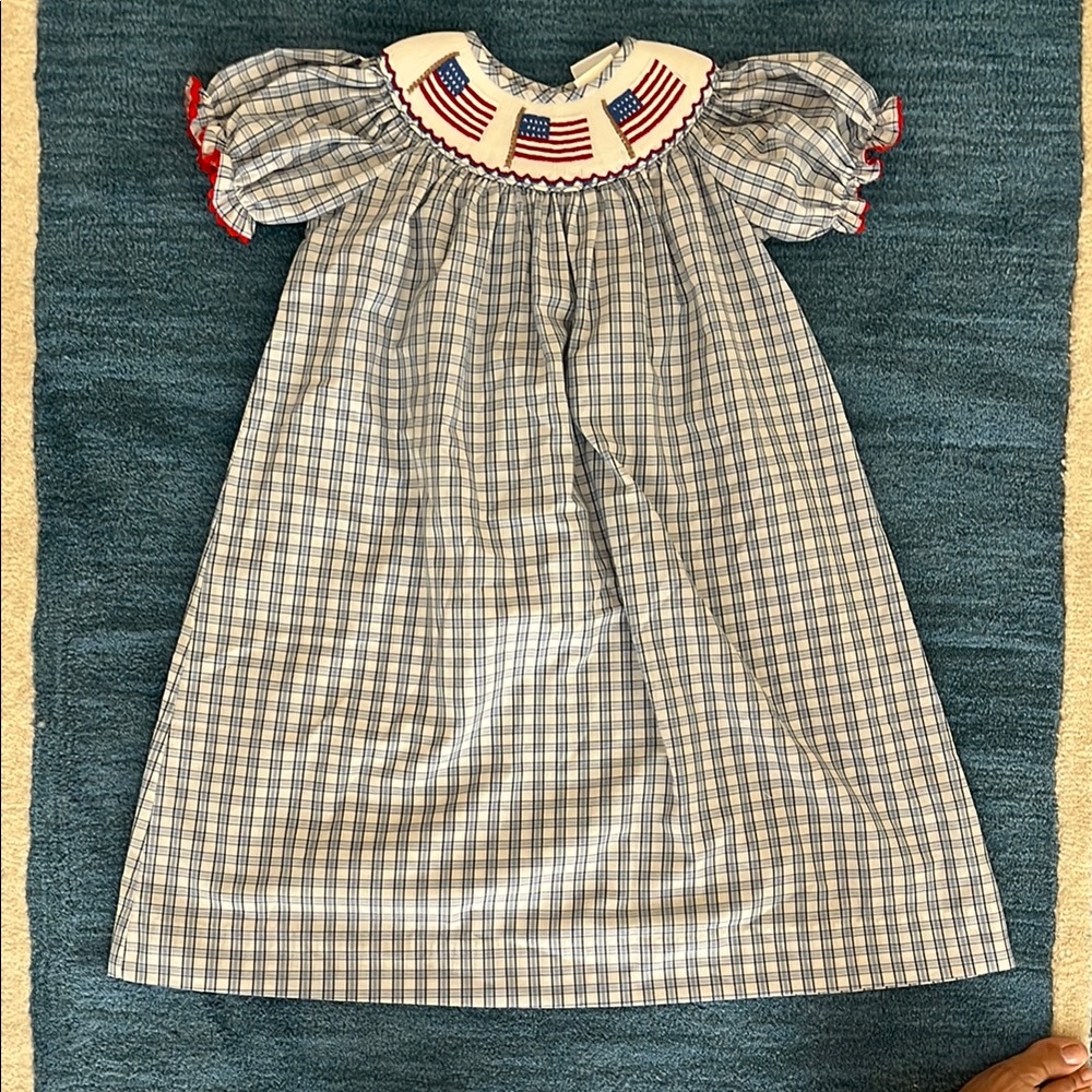 EUC Castles & Crowns Blue Plaid w Flag Smock